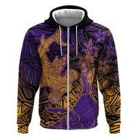 Hawaiian Volcano and Shark Hoodie Polynesian and Hibiscus Pattern Purple Yellow Gradient LT03 Zip Hoodie Purple - Polynesian Pride