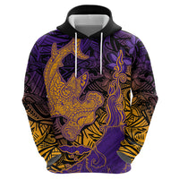 Hawaiian Volcano and Shark Hoodie Polynesian and Hibiscus Pattern Purple Yellow Gradient LT03 - Polynesian Pride