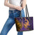 Hawaiian Volcano and Shark Leather Tote Bag Polynesian and Hibiscus Pattern Purple Yellow Gradient