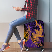 Hawaiian Volcano and Shark Luggage Cover Polynesian and Hibiscus Pattern Purple Yellow Gradient LT03 - Polynesian Pride