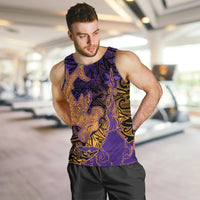 Hawaiian Volcano and Shark Men Tank Top Polynesian and Hibiscus Pattern Purple Yellow Gradient LT03 Purple - Polynesian Pride