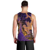 Hawaiian Volcano and Shark Men Tank Top Polynesian and Hibiscus Pattern Purple Yellow Gradient LT03 - Polynesian Pride