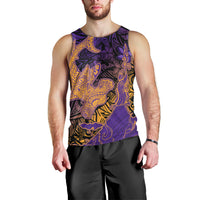 Hawaiian Volcano and Shark Men Tank Top Polynesian and Hibiscus Pattern Purple Yellow Gradient LT03 - Polynesian Pride