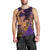 Hawaiian Volcano and Shark Men Tank Top Polynesian and Hibiscus Pattern Purple Yellow Gradient