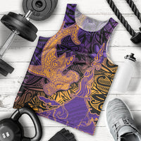 Hawaiian Volcano and Shark Men Tank Top Polynesian and Hibiscus Pattern Purple Yellow Gradient LT03 - Polynesian Pride