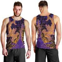 Hawaiian Volcano and Shark Men Tank Top Polynesian and Hibiscus Pattern Purple Yellow Gradient LT03 - Polynesian Pride