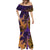 Hawaiian Volcano and Shark Mermaid Dress Polynesian and Hibiscus Pattern Purple Yellow Gradient