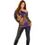 Hawaiian Volcano and Shark Off Shoulder Sweater Polynesian and Hibiscus Pattern Purple Yellow Gradient