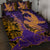 Hawaiian Volcano and Shark Quilt Bed Set Polynesian and Hibiscus Pattern Purple Yellow Gradient