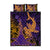 Hawaiian Volcano and Shark Quilt Bed Set Polynesian and Hibiscus Pattern Purple Yellow Gradient