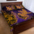 Hawaiian Volcano and Shark Quilt Bed Set Polynesian and Hibiscus Pattern Purple Yellow Gradient