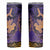 Hawaiian Volcano and Shark Skinny Tumbler Polynesian and Hibiscus Pattern Purple Yellow Gradient