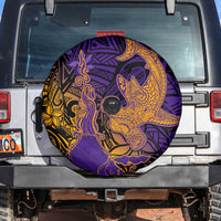 Hawaiian Volcano and Shark Spare Tire Cover Polynesian and Hibiscus Pattern Purple Yellow Gradient LT03 Purple - Polynesian Pride