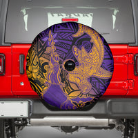Hawaiian Volcano and Shark Spare Tire Cover Polynesian and Hibiscus Pattern Purple Yellow Gradient LT03 - Polynesian Pride