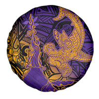 Hawaiian Volcano and Shark Spare Tire Cover Polynesian and Hibiscus Pattern Purple Yellow Gradient LT03 - Polynesian Pride