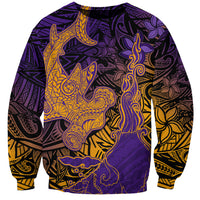 Hawaiian Volcano and Shark Sweatshirt Polynesian and Hibiscus Pattern Purple Yellow Gradient LT03 Unisex Purple - Polynesian Pride