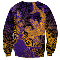 Hawaiian Volcano and Shark Sweatshirt Polynesian and Hibiscus Pattern Purple Yellow Gradient LT03 - Polynesian Pride