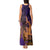 Hawaiian Volcano and Shark Tank Maxi Dress Polynesian and Hibiscus Pattern Purple Yellow Gradient