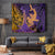 Hawaiian Volcano and Shark Tapestry Polynesian and Hibiscus Pattern Purple Yellow Gradient