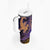 Hawaiian Volcano and Shark Tumbler With Handle Polynesian and Hibiscus Pattern Purple Yellow Gradient