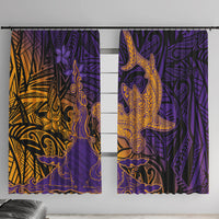Hawaiian Volcano and Shark Window Curtain Polynesian and Hibiscus Pattern Purple Yellow Gradient LT03 With Hooks Purple - Polynesian Pride