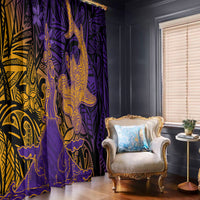 Hawaiian Volcano and Shark Window Curtain Polynesian and Hibiscus Pattern Purple Yellow Gradient LT03 - Polynesian Pride