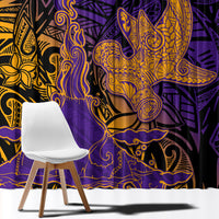 Hawaiian Volcano and Shark Window Curtain Polynesian and Hibiscus Pattern Purple Yellow Gradient LT03 - Polynesian Pride