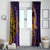 Hawaiian Volcano and Shark Window Curtain Polynesian and Hibiscus Pattern Purple Yellow Gradient