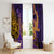 Hawaiian Volcano and Shark Window Curtain Polynesian and Hibiscus Pattern Purple Yellow Gradient