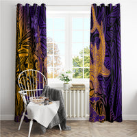 Hawaiian Volcano and Shark Window Curtain Polynesian and Hibiscus Pattern Purple Yellow Gradient LT03 - Polynesian Pride