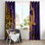 Hawaiian Volcano and Shark Window Curtain Polynesian and Hibiscus Pattern Purple Yellow Gradient