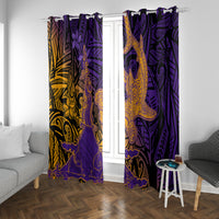 Hawaiian Volcano and Shark Window Curtain Polynesian and Hibiscus Pattern Purple Yellow Gradient LT03 With Grommets Purple - Polynesian Pride