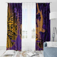 Hawaiian Volcano and Shark Window Curtain Polynesian and Hibiscus Pattern Purple Yellow Gradient LT03 - Polynesian Pride