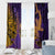 Hawaiian Volcano and Shark Window Curtain Polynesian and Hibiscus Pattern Purple Yellow Gradient