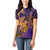 Hawaiian Volcano and Shark Women Polo Shirt Polynesian and Hibiscus Pattern Purple Yellow Gradient