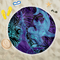 Hawaiian Volcano and Shark Beach Blanket Polynesian and Hibiscus Pattern Purple Cyan Gradient LT03 One Size 150cm Purple - Polynesian Pride