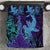 Hawaiian Volcano and Shark Bedding Set Polynesian and Hibiscus Pattern Purple Cyan Gradient