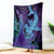 Hawaiian Volcano and Shark Blanket Polynesian and Hibiscus Pattern Purple Cyan Gradient