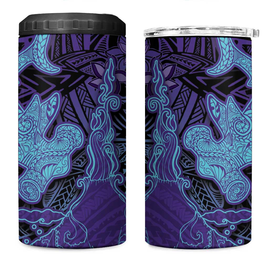 Hawaiian Volcano and Shark 4 in 1 Can Cooler Tumbler Polynesian and Hibiscus Pattern Purple Cyan Gradient LT03 One Size: 16 oz Purple - Polynesian Pride