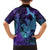 Hawaiian Volcano and Shark Family Matching Off The Shoulder Long Sleeve Dress and Hawaiian Shirt Polynesian and Hibiscus Pattern Purple Cyan Gradient