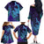 Hawaiian Volcano and Shark Family Matching Off The Shoulder Long Sleeve Dress and Hawaiian Shirt Polynesian and Hibiscus Pattern Purple Cyan Gradient