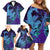 Hawaiian Volcano and Shark Family Matching Off Shoulder Short Dress and Hawaiian Shirt Polynesian and Hibiscus Pattern Purple Cyan Gradient