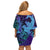 Hawaiian Volcano and Shark Family Matching Off Shoulder Short Dress and Hawaiian Shirt Polynesian and Hibiscus Pattern Purple Cyan Gradient