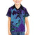 Hawaiian Volcano and Shark Family Matching Off Shoulder Short Dress and Hawaiian Shirt Polynesian and Hibiscus Pattern Purple Cyan Gradient