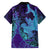 Hawaiian Volcano and Shark Family Matching Puletasi and Hawaiian Shirt Polynesian and Hibiscus Pattern Purple Cyan Gradient