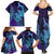 Hawaiian Volcano and Shark Family Matching Summer Maxi Dress and Hawaiian Shirt Polynesian and Hibiscus Pattern Purple Cyan Gradient