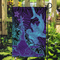 Hawaiian Volcano and Shark Garden Flag Polynesian and Hibiscus Pattern Purple Cyan Gradient LT03 Garden Flag Purple - Polynesian Pride
