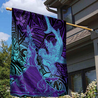Hawaiian Volcano and Shark Garden Flag Polynesian and Hibiscus Pattern Purple Cyan Gradient LT03 - Polynesian Pride