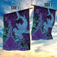 Hawaiian Volcano and Shark Garden Flag Polynesian and Hibiscus Pattern Purple Cyan Gradient LT03 - Polynesian Pride