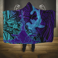 Hawaiian Volcano and Shark Hooded Blanket Polynesian and Hibiscus Pattern Purple Cyan Gradient LT03 One Size Purple - Polynesian Pride